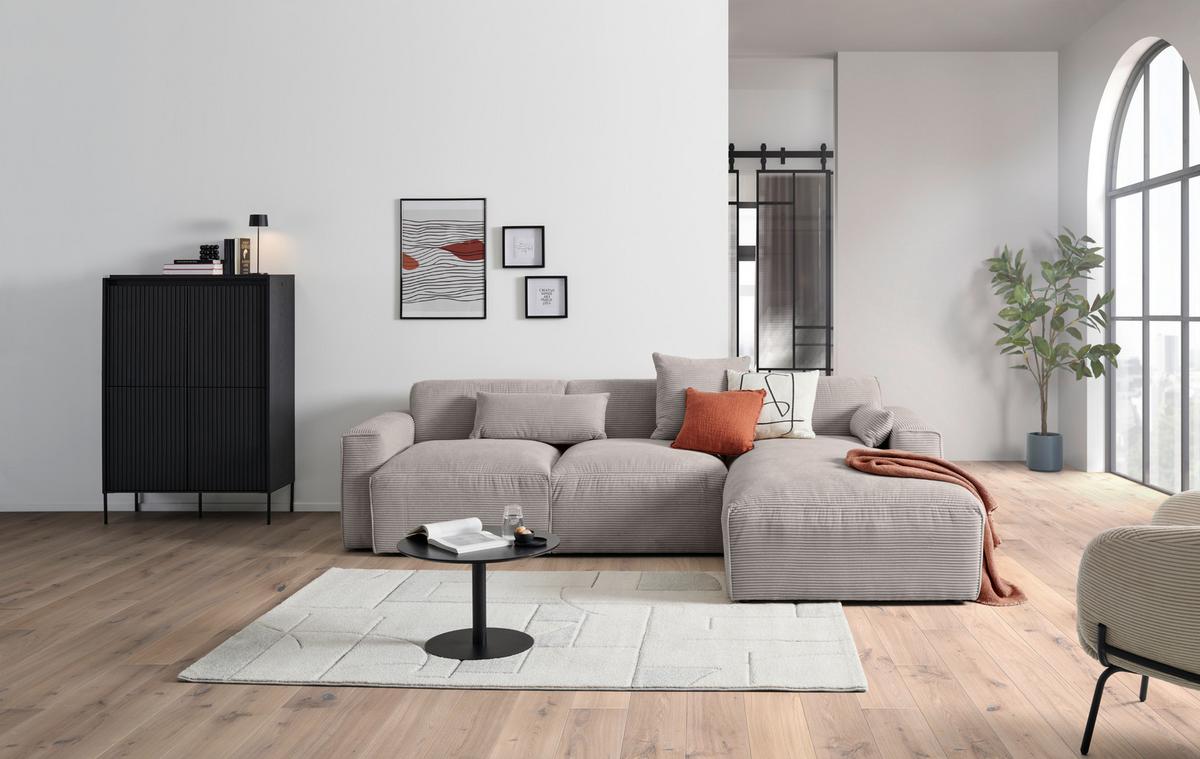 Ecksofa mit Zierkissen Pearl Taupe 303x196 cm - Taupe/Schwarz, Design, Textil (303/196cm) - Livetastic