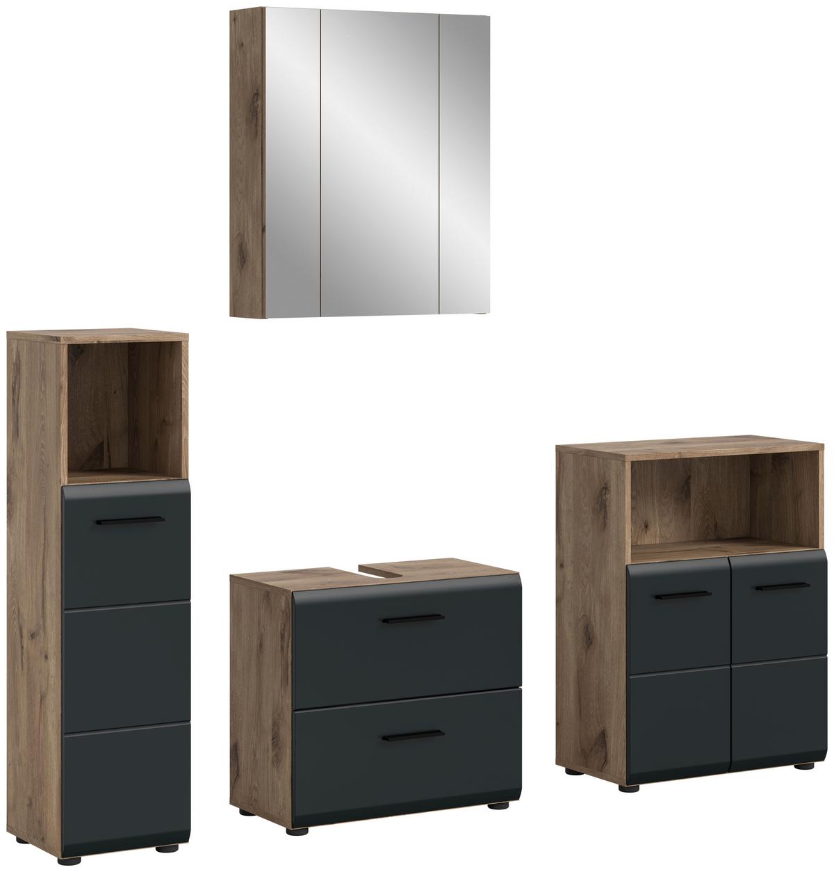 Badezimmer Ice Schwarz/Eiche Dekor B: 150cm - Eiche dunkel/Schwarz, Basics, Holzwerkstoff (150cm) - MID.YOU