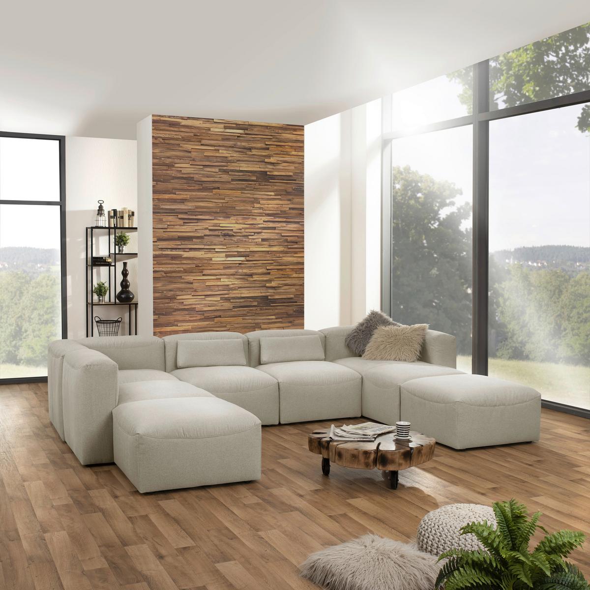 Wohnlandschaft Lena Creme Flachgewebe - Creme, Design, Textil (250/350/235cm) - Max Winzer