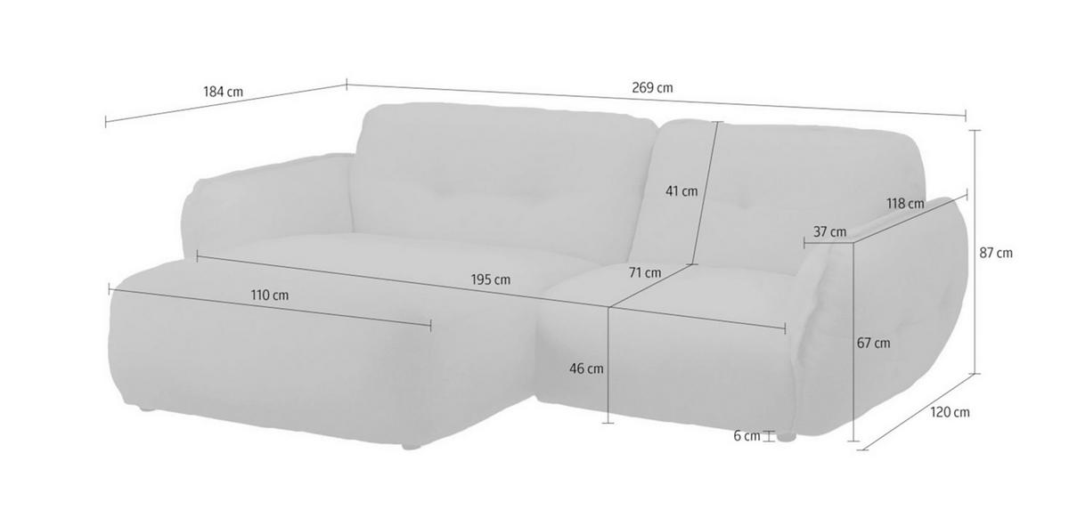 Ecksofa Fluffy Silberfarben S: 184x269 Cm - Silberfarben/Schwarz, MODERN, Textil (184/269cm) - Trendmanufaktur