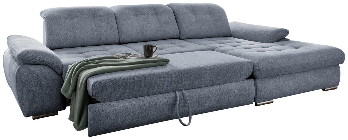 Ecksofa mit Bettkasten Rigatti Hellblau S: 314x184 cm - Chromfarben/Anthrazit, MODERN, Textil (314/184cm) - Livetastic