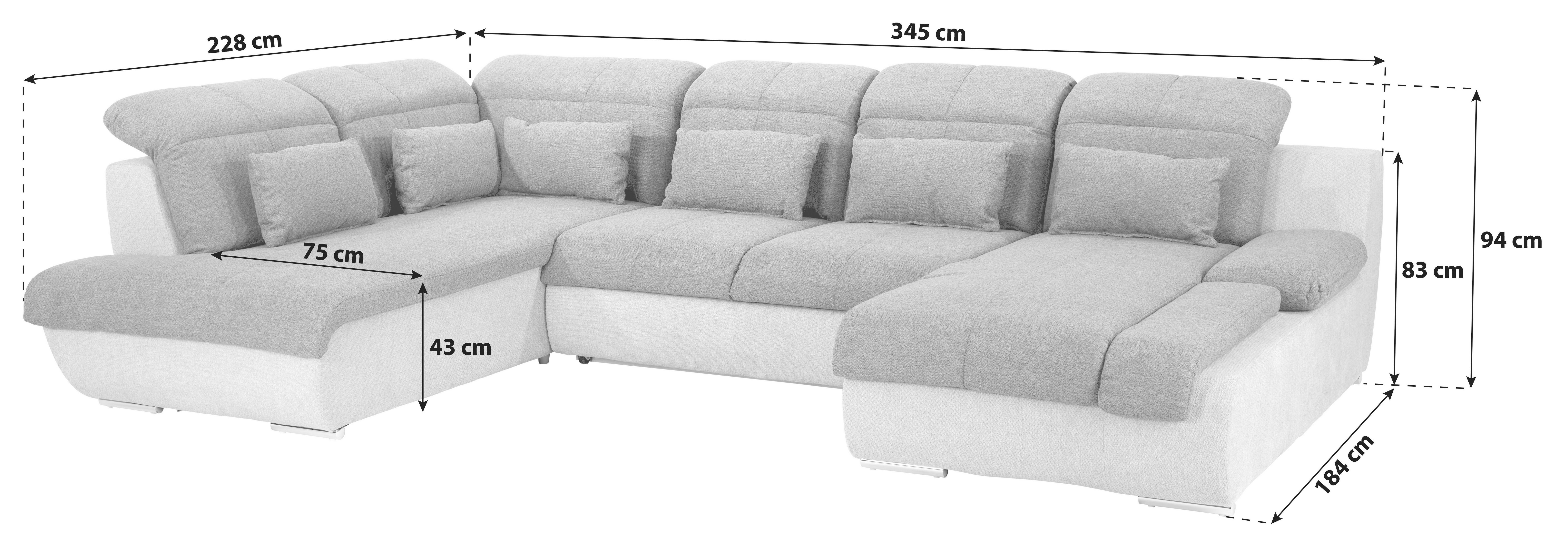 Wohnlandschaft Multi Mit Schlaffunktion Anthrazit/Grau - Chromfarben/Anthrazit, MODERN, Textil (228/345/184cm)