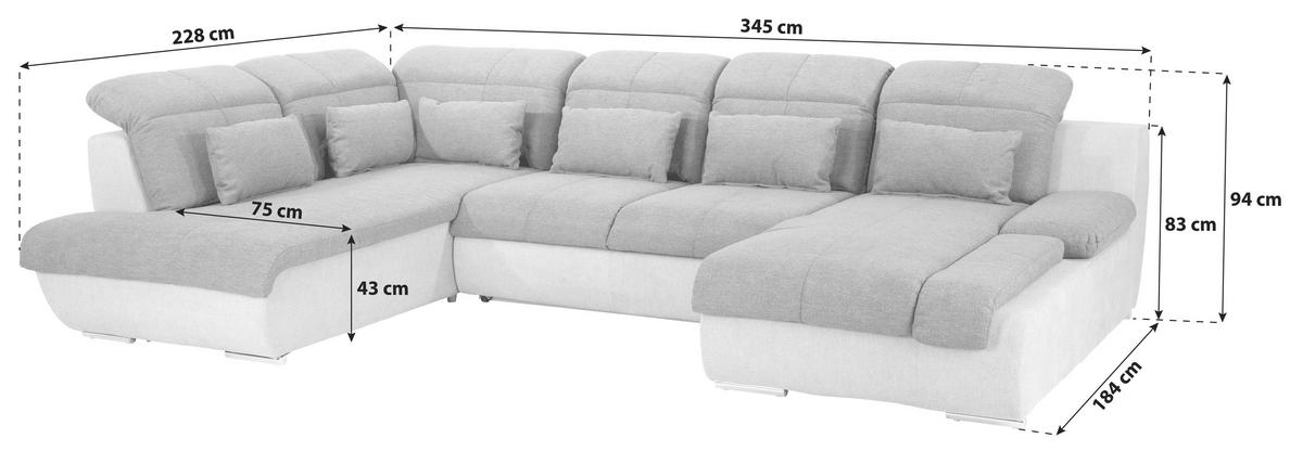 Wohnlandschaft Mit Schlaffunktion Multi, Webstoff - Chromfarben/Anthrazit, MODERN, Textil (228/345/184cm)