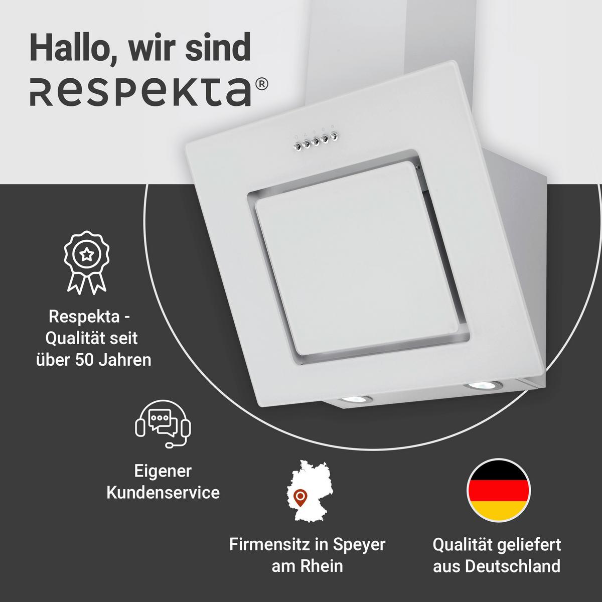 Dunstabzugshaube Svea Weiß B: 60 cm, Led - Weiß, Trend, Glas/Metall (60/73,9-111,9/35cm) - Respekta