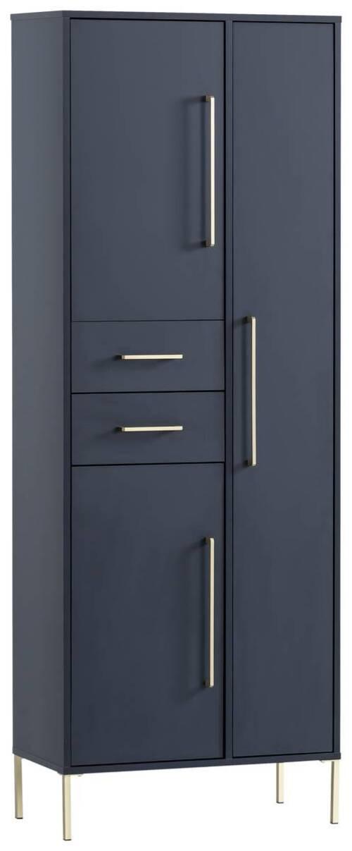 Badezimmer Hochschrank Kenth 67x184,3 cm Dunkelblau - Blau/Goldfarben, Holzwerkstoff (67,1/184,3/33,1cm) - MID.YOU