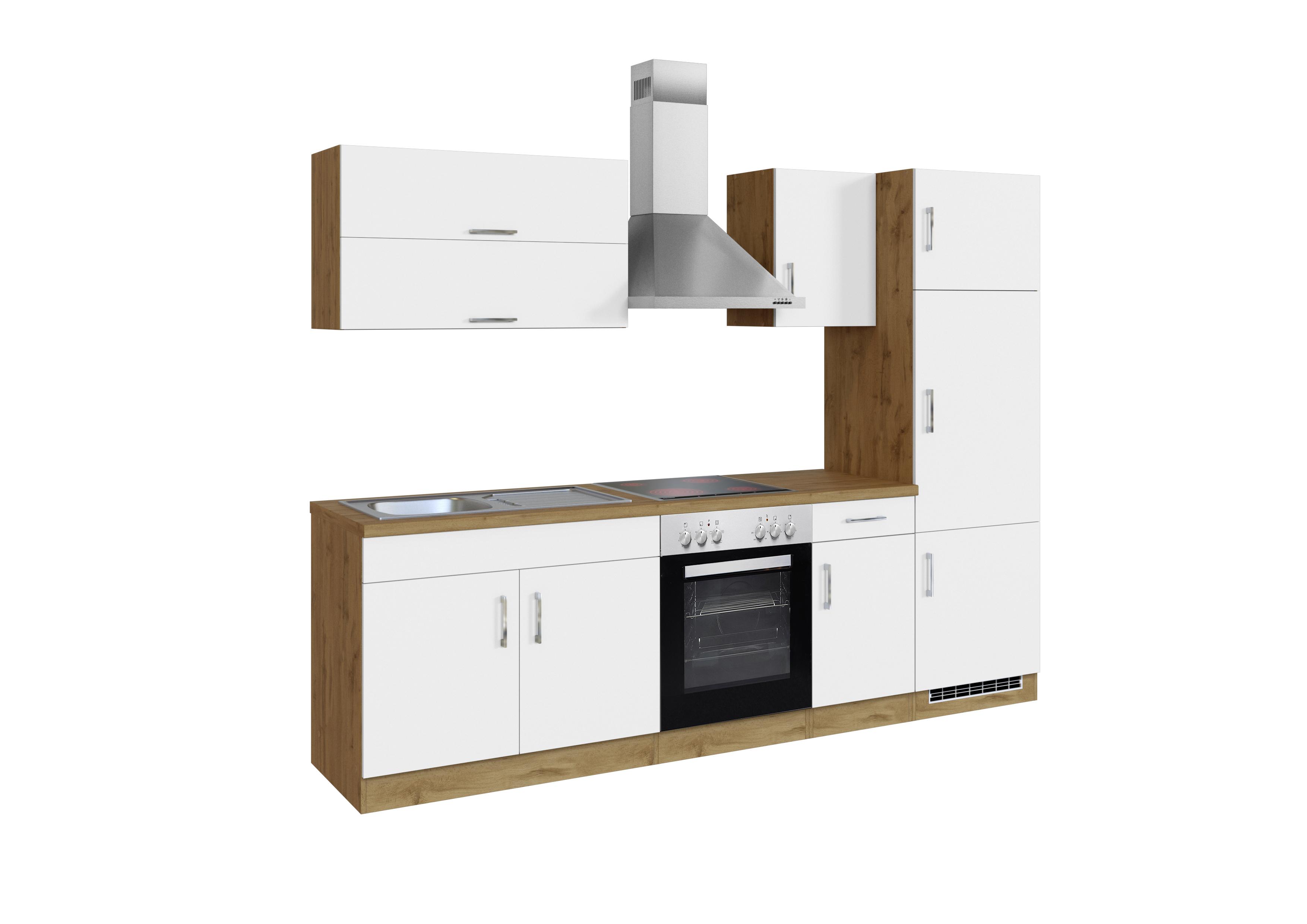 Weiße Küchenzeile mit Geräten Breite ca. 270 cm