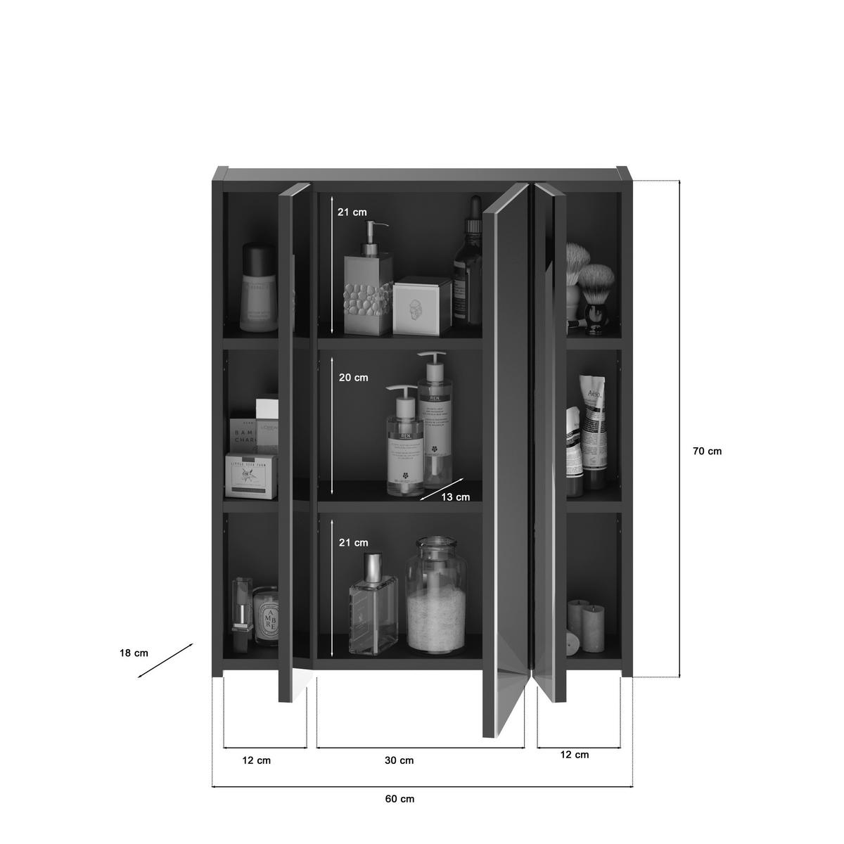 Spiegelschrank Linus Schwarz Spiegelglas B: 60 cm - Schwarz, MODERN, Glas/Holzwerkstoff (60/71/19cm) - MID.YOU
