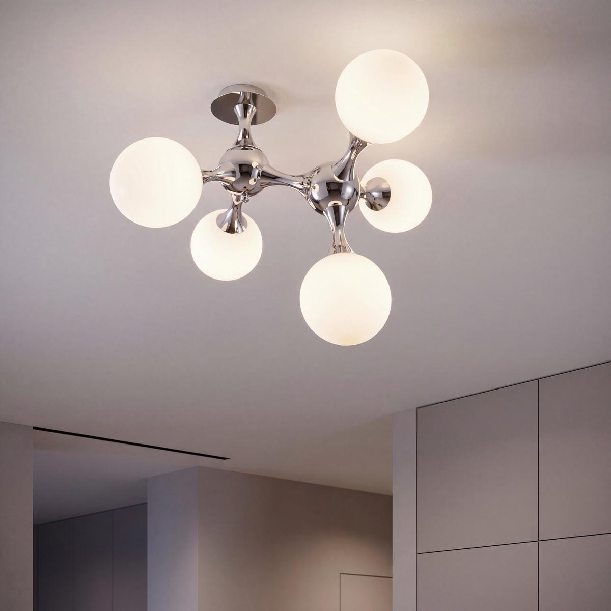 Deckenleuchte Nodi Bianco Weiß Chromfarben B: 55 cm - Chromfarben/Weiß, KONVENTIONELL, Glas/Metall (55/55/50cm) - Ideal Lux