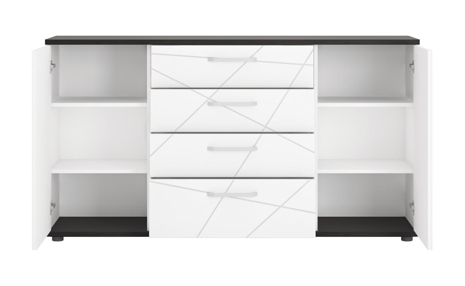 Kommode Venezia Eiche Dunkel/weiß B: 161,4 Cm - Eiche dunkel/Weiß Hochglanz, MODERN, Holzwerkstoff (161,4/87,4/40cm)