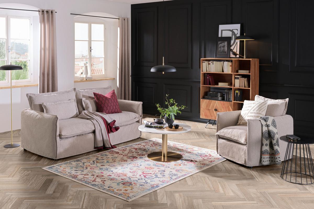 Sofa Toscana - Beige/Schwarz, Trend, Textil (195/82/98cm) - Livetastic