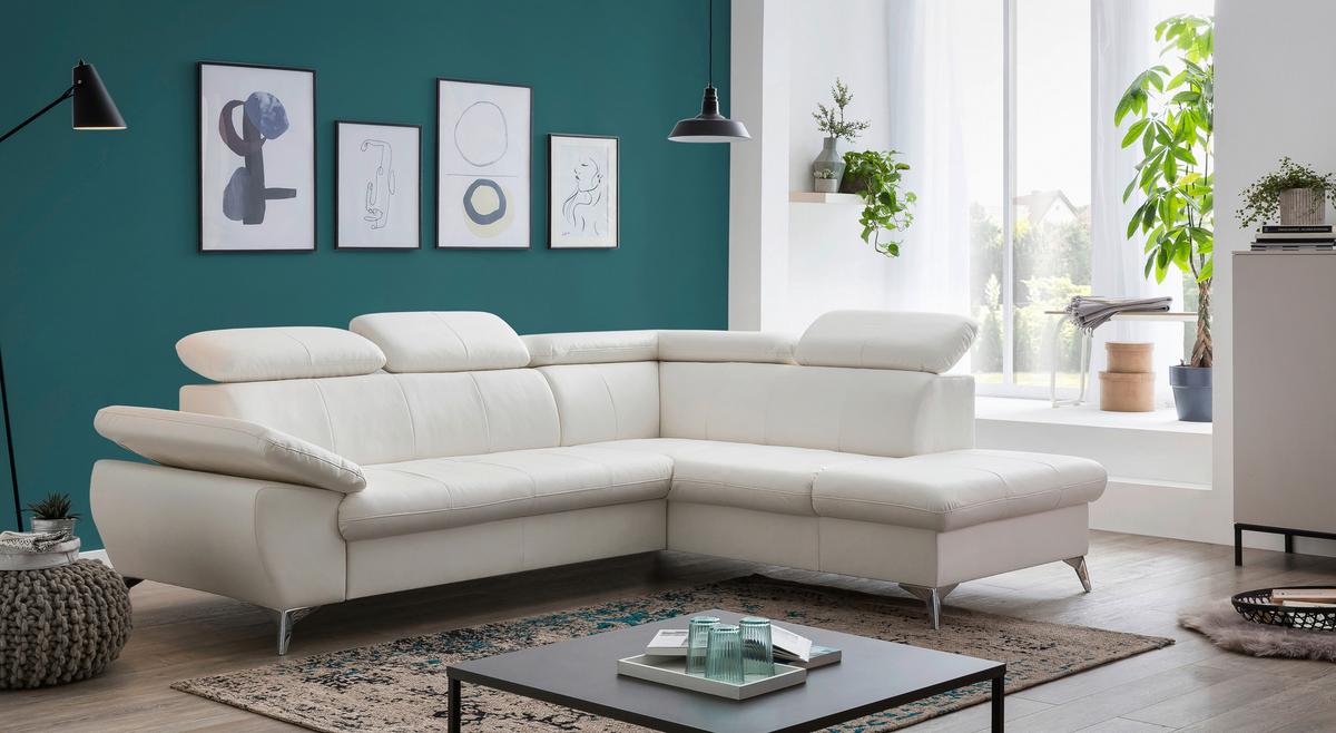 Ecksofa Mit Schlaffunktion Und Bettkasten Gisele Weiß - Chromfarben/Weiß, KONVENTIONELL, Textil (256/209cm) - Livetastic