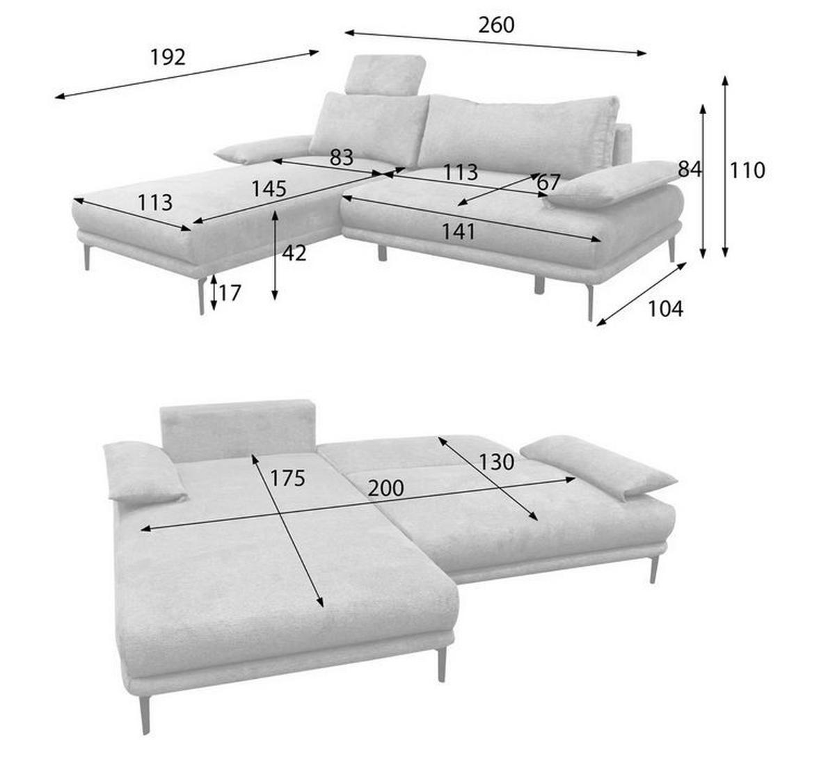Ecksofa Mit Bettkasten Lagacy 260x192 Cm Webstoff Weiß - Schwarz/Weiß, Design, Textil (260/192cm) - MID.YOU