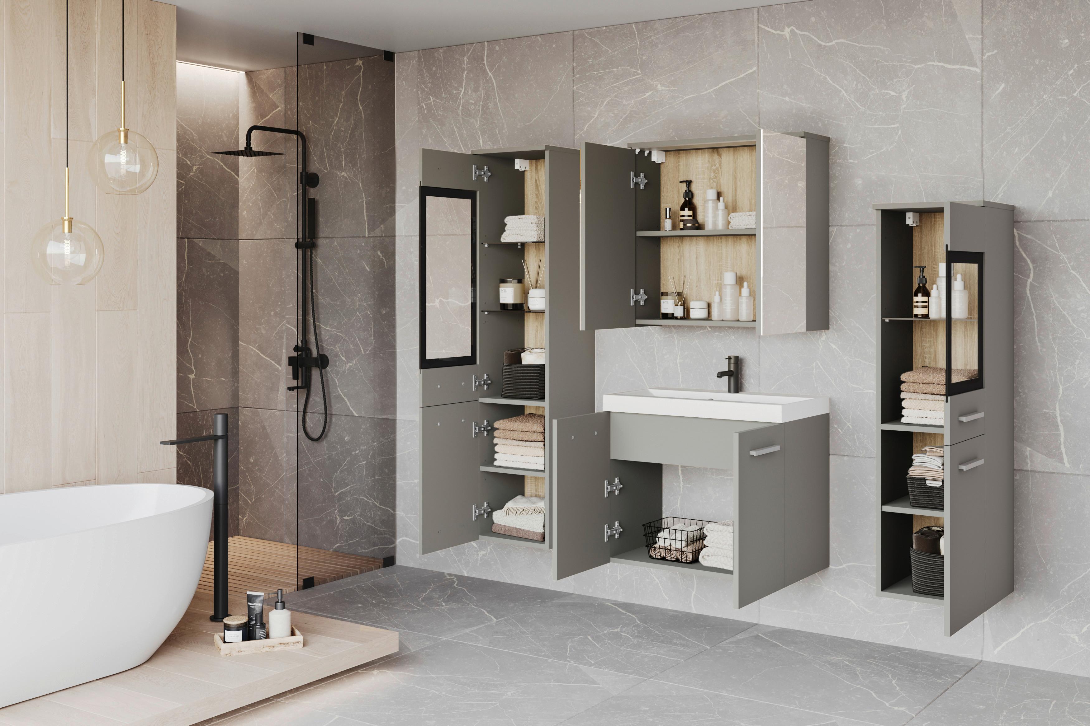 Badezimmer Madrit II 5-Teilig Hellgrau B: 120,4 cm - Hellgrau/Weiß, LIFESTYLE, Glas/Keramik (120,4/131,5/30,2cm) - P & B