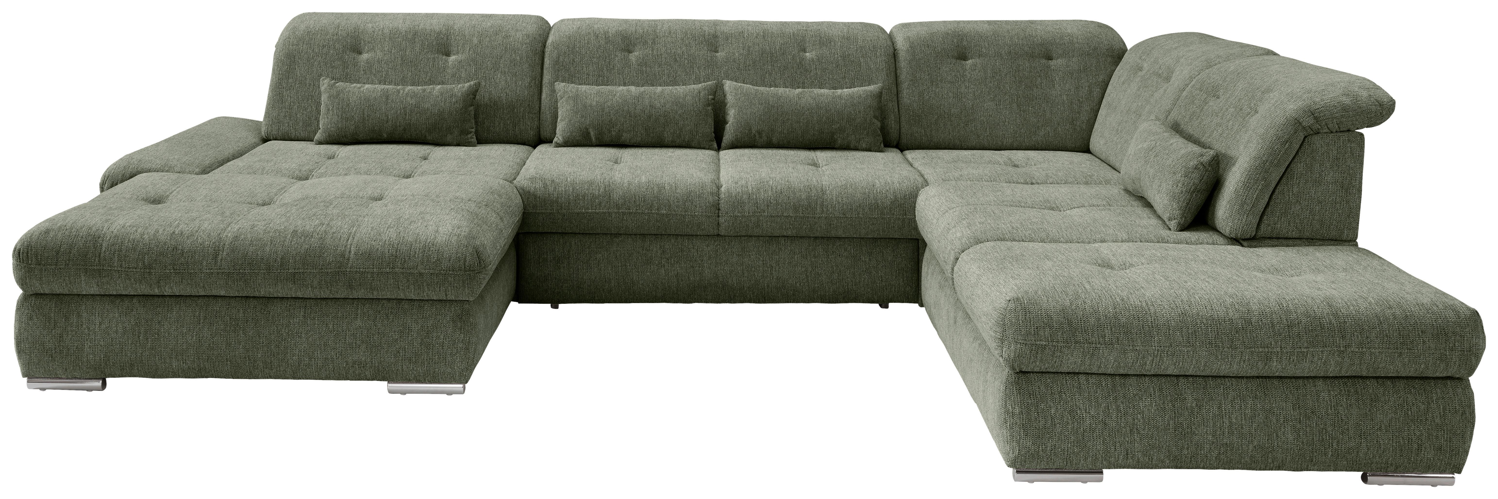 Wohnlandschaft Dalida Dunkelgrün U: 195x376x254 Cm - Chromfarben/Dunkelgrün, Design, Textil (195/376/254cm) - Livetastic