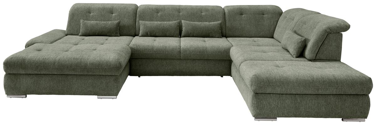 Wohnlandschaft Dalida Dunkelgrün U: 195x376x254 Cm - Chromfarben/Dunkelgrün, Design, Textil (195/376/254cm) - Livetastic