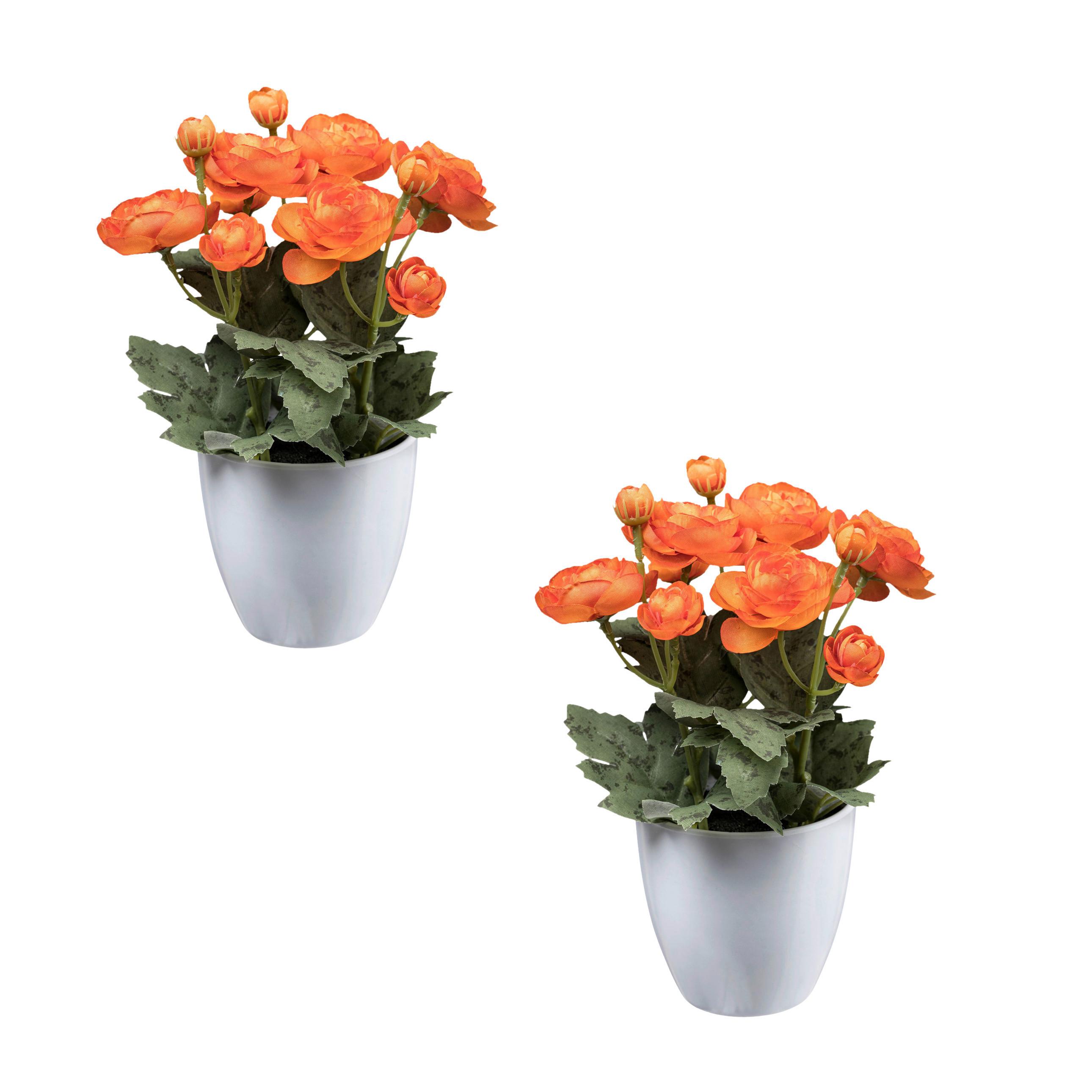 Kunstpflanze Blühpflanzen Grün/Orange/Weiß, 20 cm - Orange/Weiß, Design, Keramik/Kunststoff (20cm) - P & B