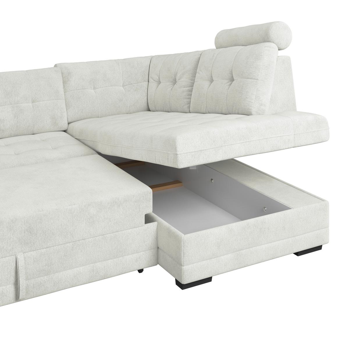 Ecksofa mit Schlaffunktion Falco new Creme 251x183 cm - Creme/Schwarz, KONVENTIONELL, Textil (251/183cm) - Ondega