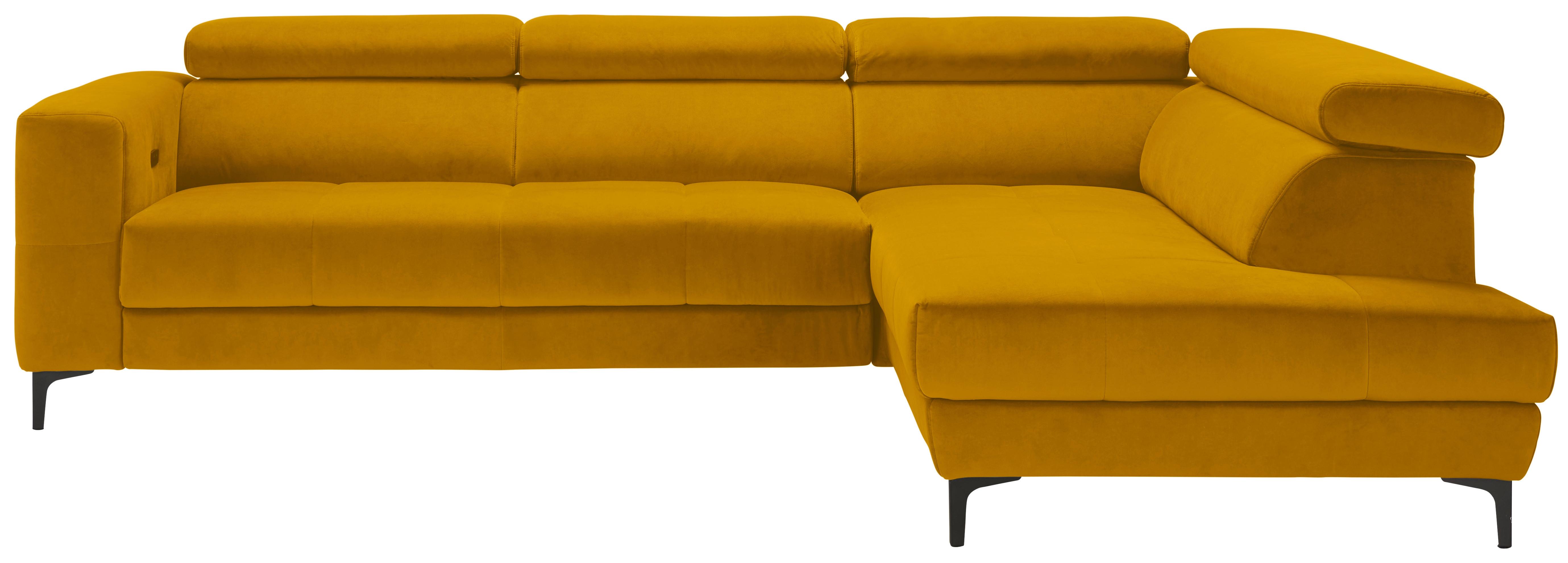 Rohová sedačka EMMA, pravá, žltá,op.hl.,USB,el.výsuv - čierna/žltá, Modern, textil (301/210cm) - Premium Living