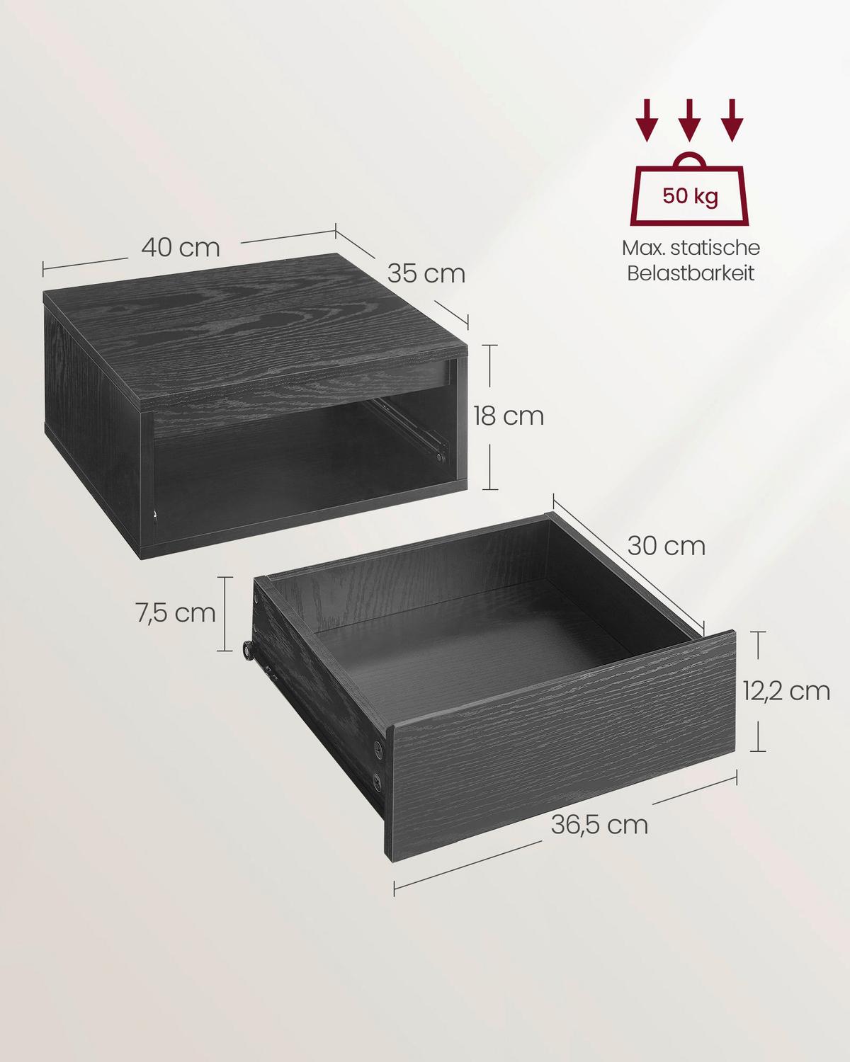 Nachttisch Nightstand - Schwarz, MODERN, Holzwerkstoff (40/18/35cm) - MID.YOU