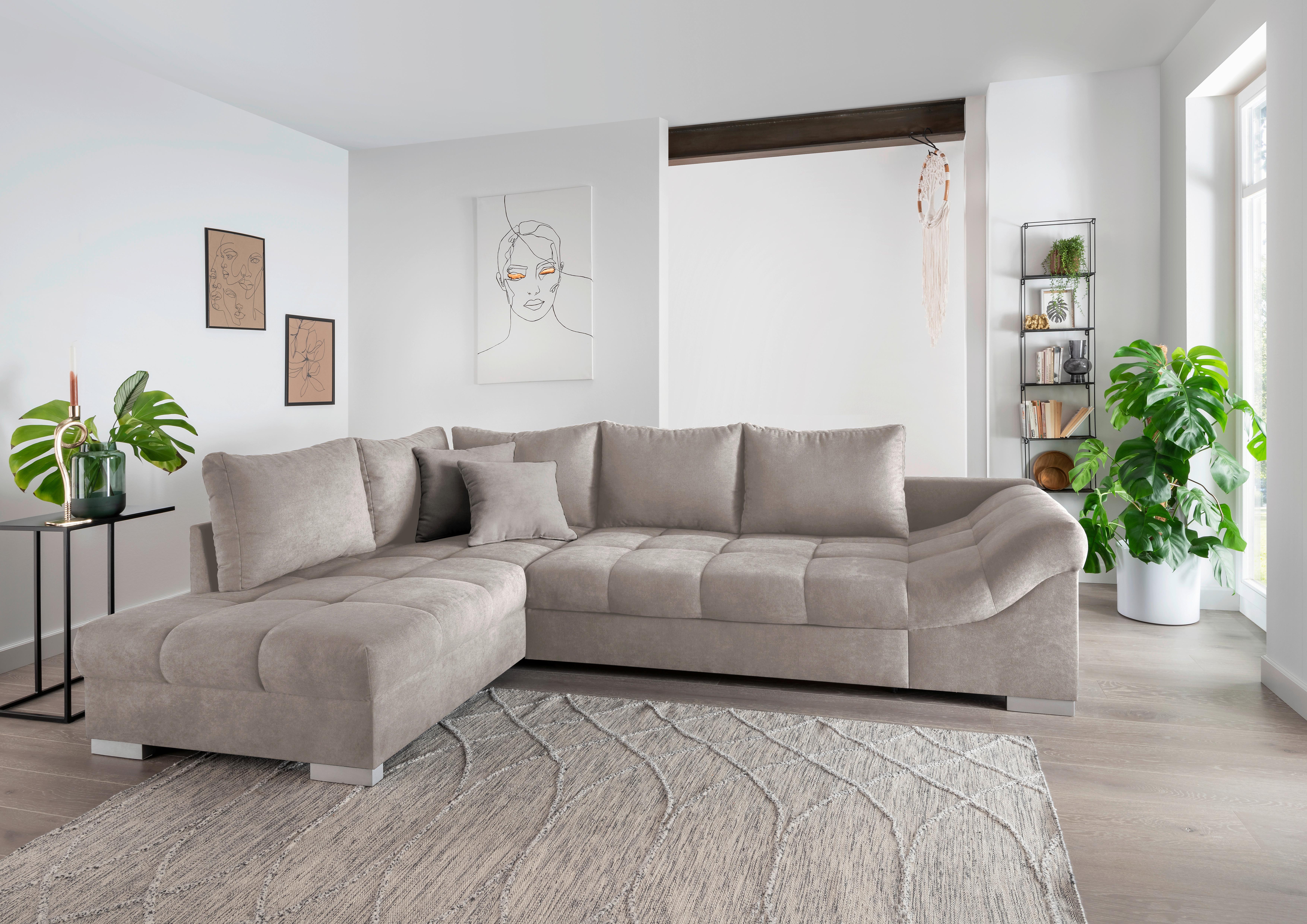 Eckschlafsofa Alvito Taupe S: 202/298 Cm - Taupe/Silberfarben, Design, Textil (202/298cm) - MID.YOU
