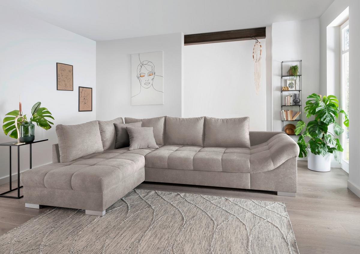 Eckschlafsofa Alvito Taupe S: 202/298 Cm - Taupe/Silberfarben, Design, Textil (202/298cm) - MID.YOU