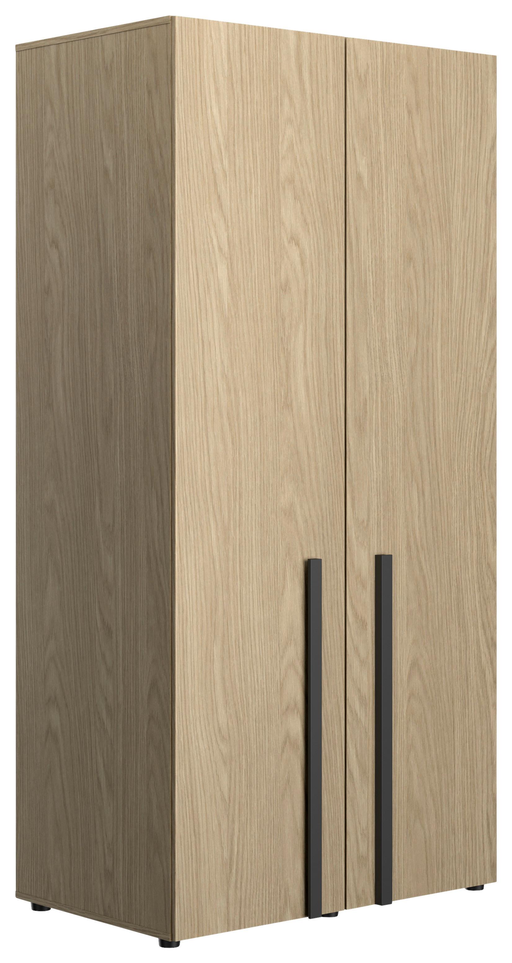 Kleiderschrank Nael 100 cm, Eichefarben - Eichefarben/Schwarz, Basics, Holzwerkstoff (100/200/60cm)