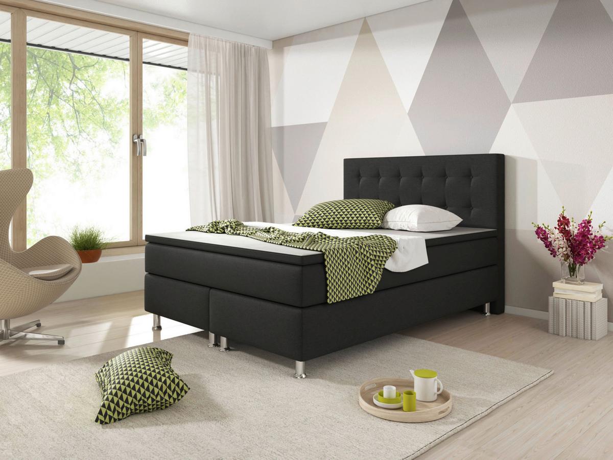 Boxspringbett Mit Topper 140x200 Cm Köln - Silberfarben/Schwarz, KONVENTIONELL, Textil (140/115/210cm) - MID.YOU