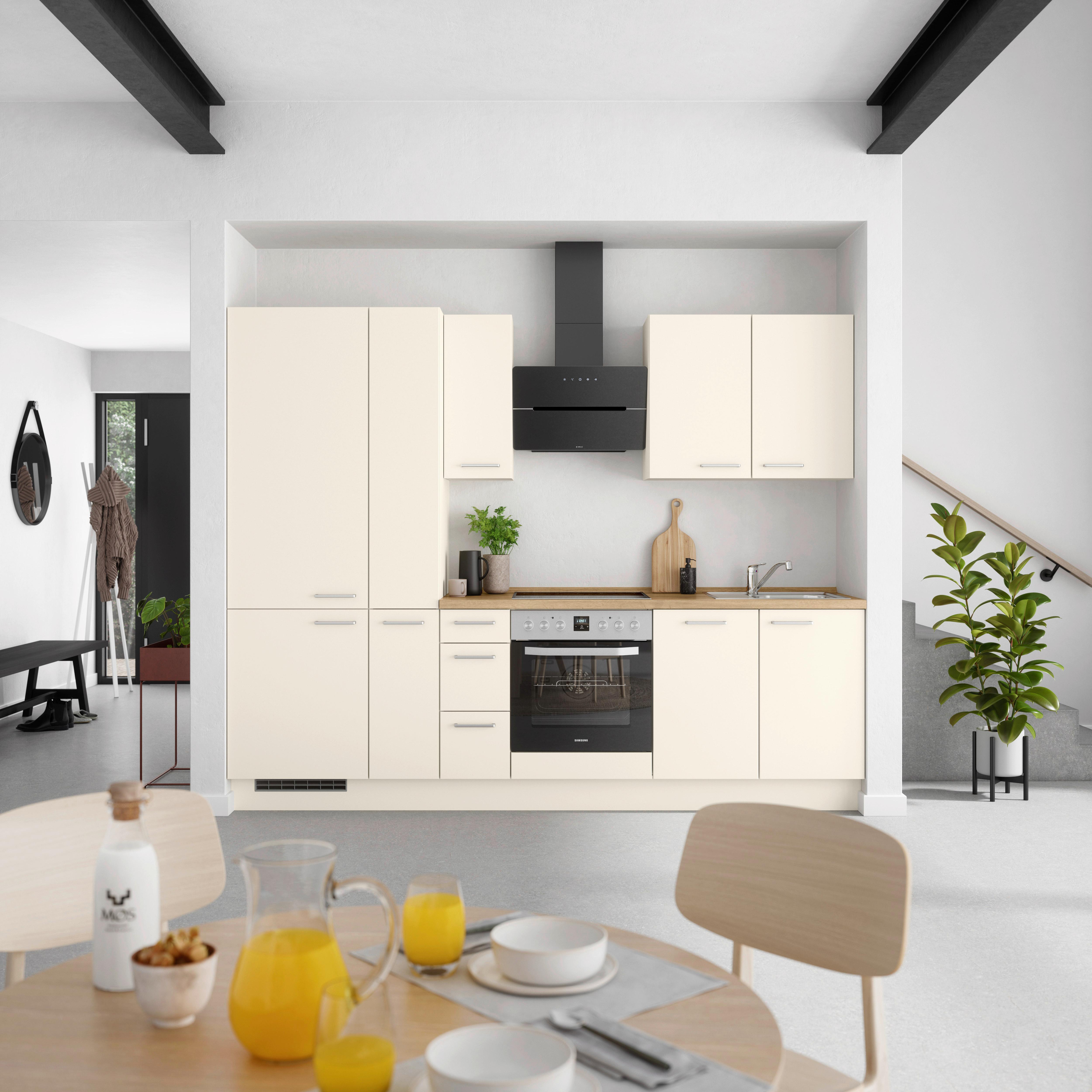 Kuchyňská linka 270 cm, magnólia supermatná - barvy dubu/magnolie, Moderní, kov/kompozitní dřevo (270cm) - Nobilia