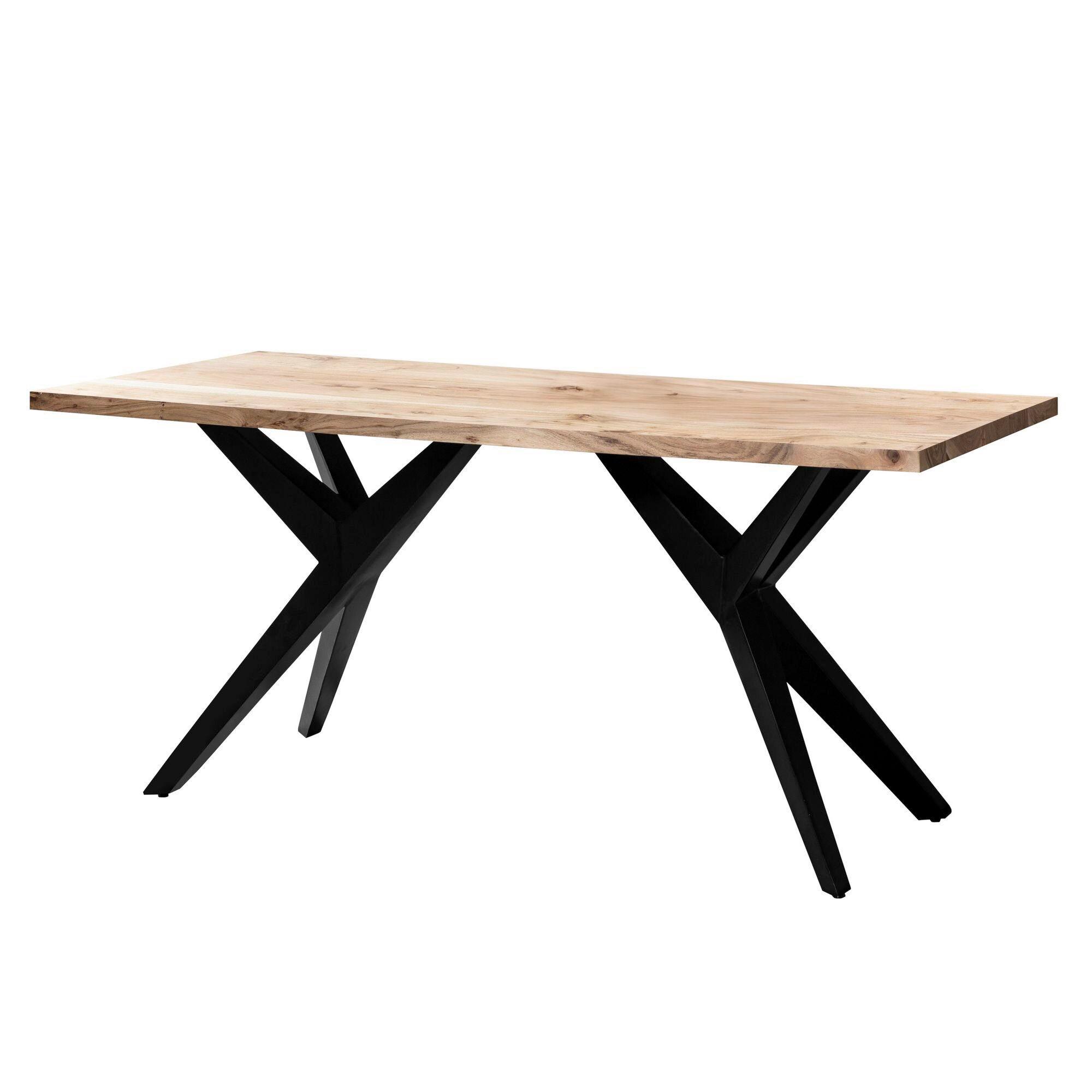 Schreibtisch Akaziefarben L: 200cm - Schwarz/Akaziefarben, Design, Holz/Metall (200/100/76cm) - Livetastic