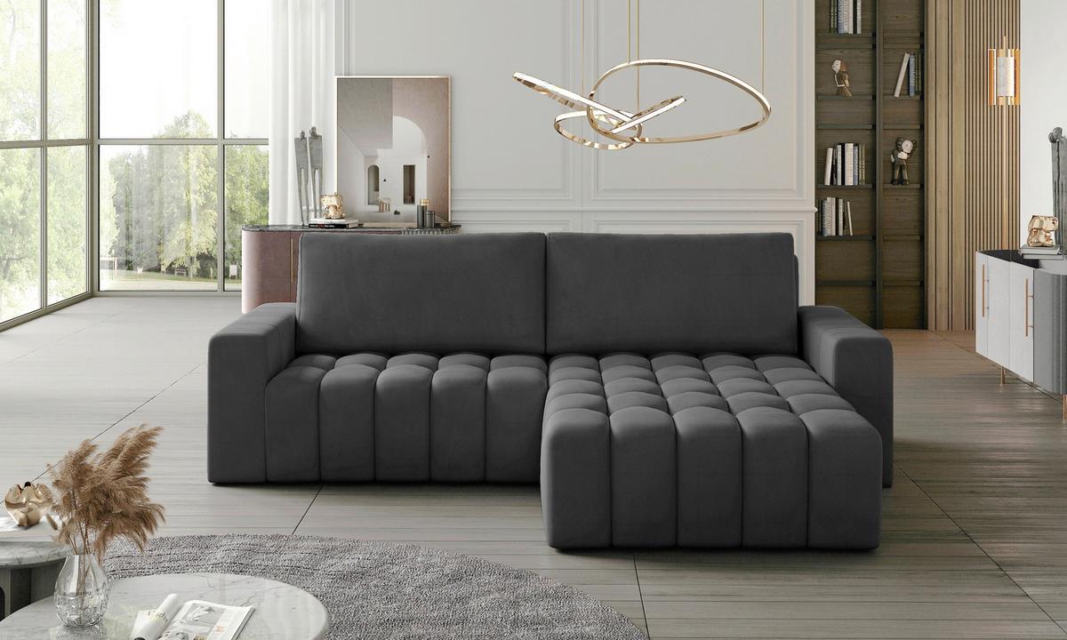 Ecksofa Bonett Anthrazit S: 250x175 Cm - Anthrazit/Schwarz, Design, Textil (250/175cm) - MID.YOU