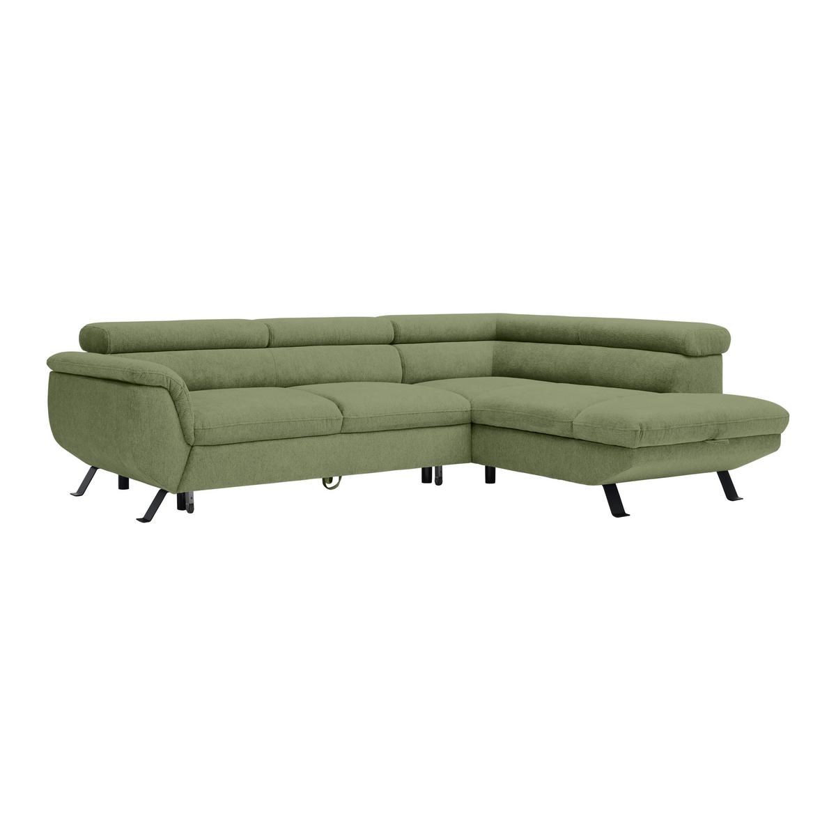 Rohová sedačka RAVEN, pravá, olivovozelená - olivovozelená/čierna, Modern, kov/textil (257/198cm) - Mömax