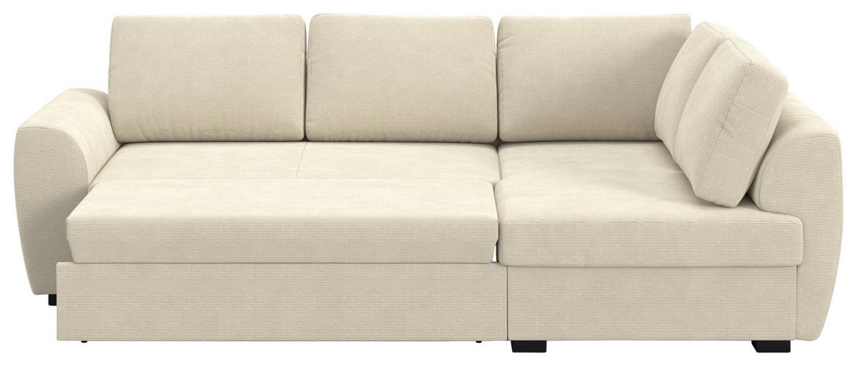 Ecksofa mit Bettfunktion Drift Cord beige, B: 253cm - Beige/Schwarz, Trend, Textil (253/154cm)