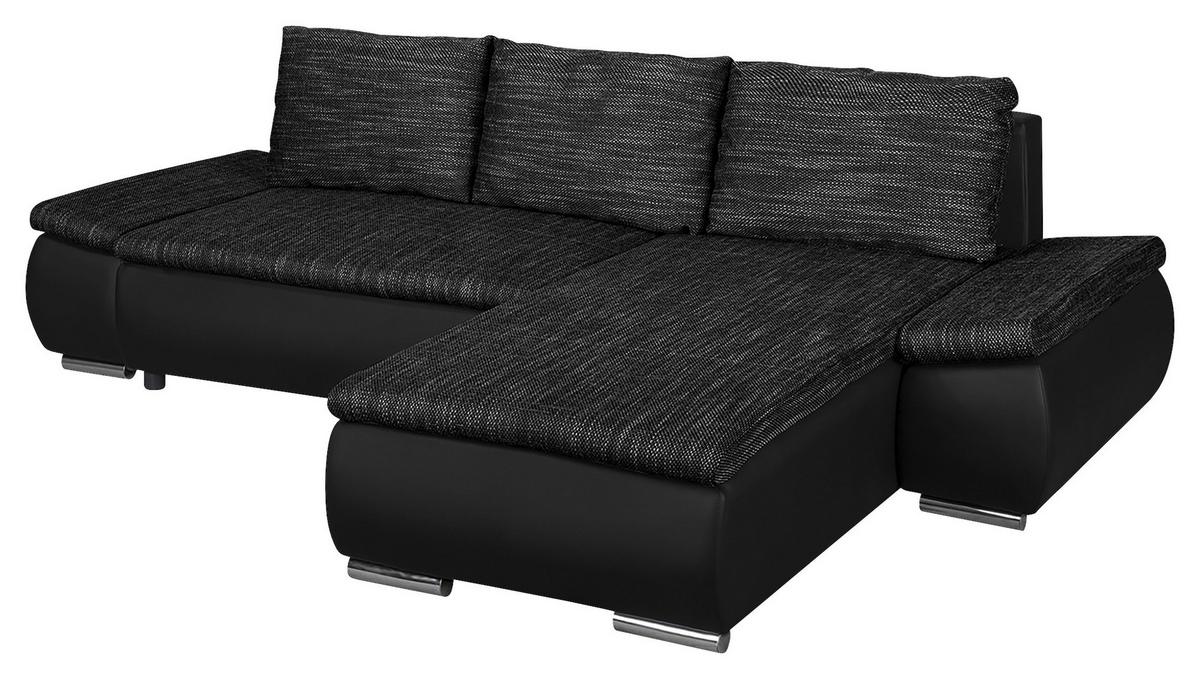 Ecksofa Acra Schwarz S: 266x175 Cm - Chromfarben/Schwarz, Design, Textil (266/175cm) - Livetastic