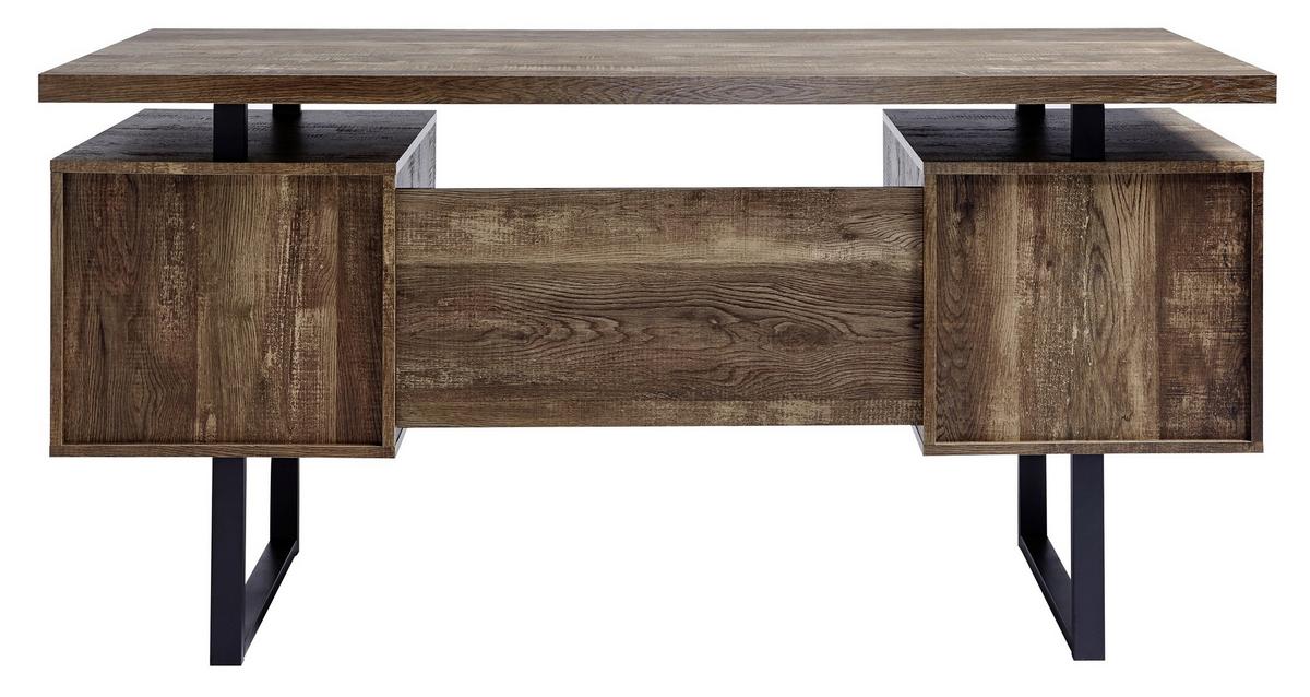 Schreibtisch LxBxH: 152,4x60x76 cm - Eichefarben/Schwarz, Design, Holzwerkstoff/Metall (152,4/60/76cm)