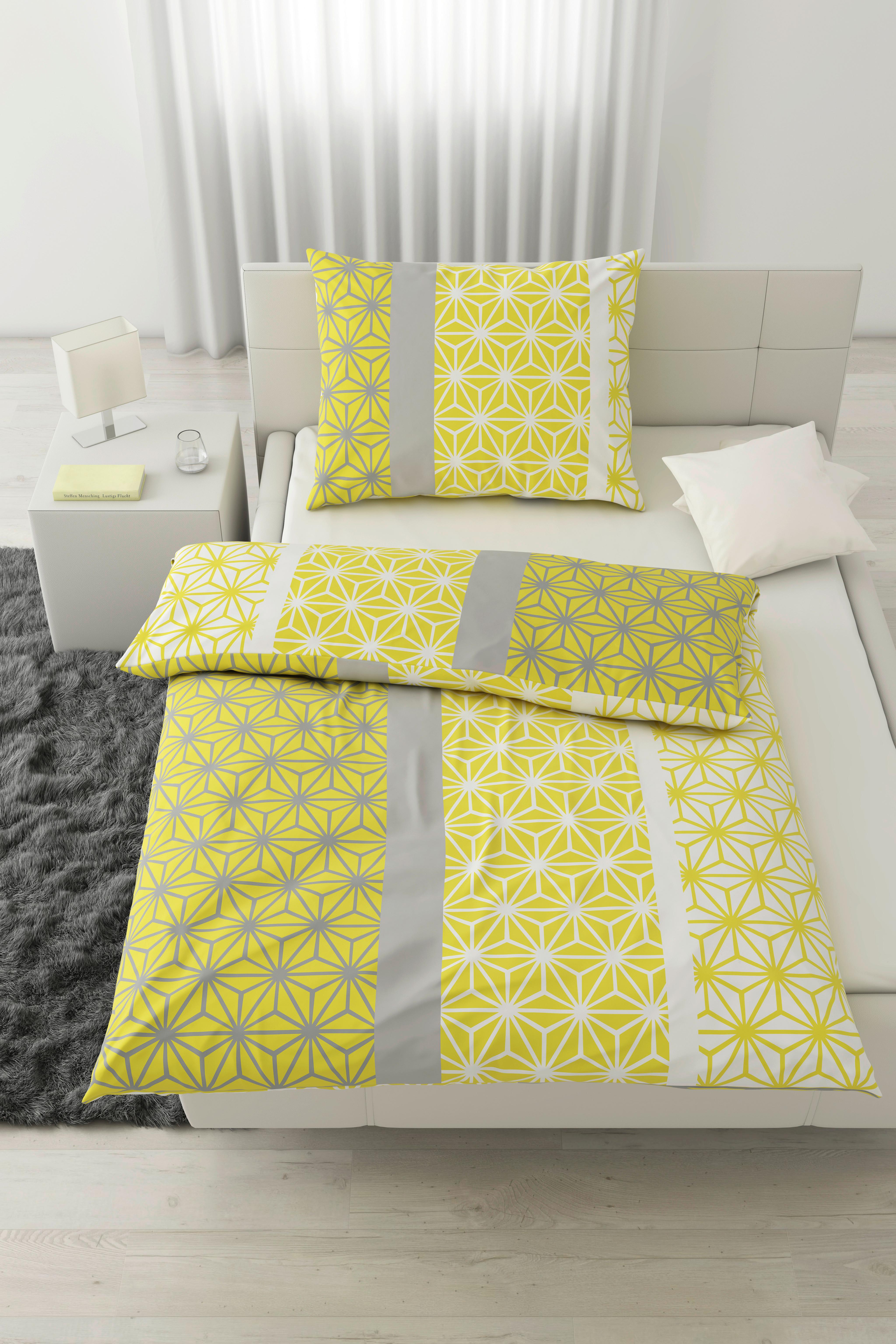 Posteľná Bielizeň Selma, 140/200cm - žltá/sivá, Konvenčný, textil (140/200cm) - Based