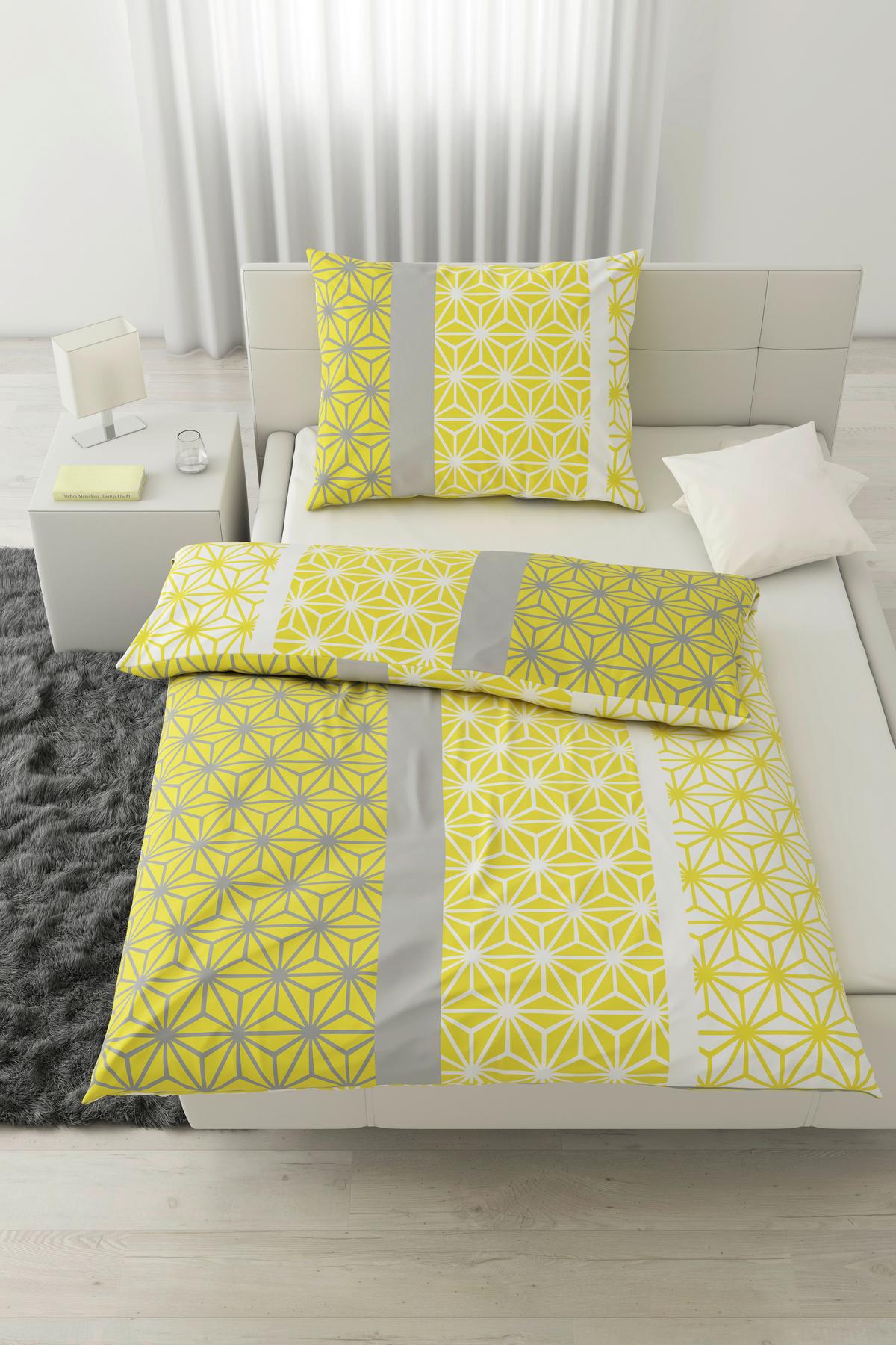 POSTEĽNÁ BIELIZEŇ Selma, 140/200cm - žltá/sivá, Konventionell, textil (140/200cm) - Based