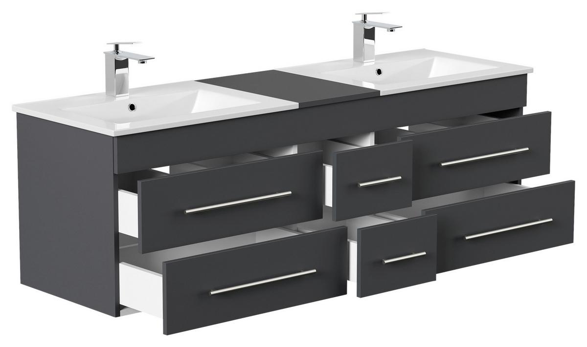 WASCHTISCHKOMBI Nero XL, Graphitfarben B: 153 cm - Graphitfarben/Weiß, Basics, Keramik/Holzwerkstoff (153cm) - MID.YOU