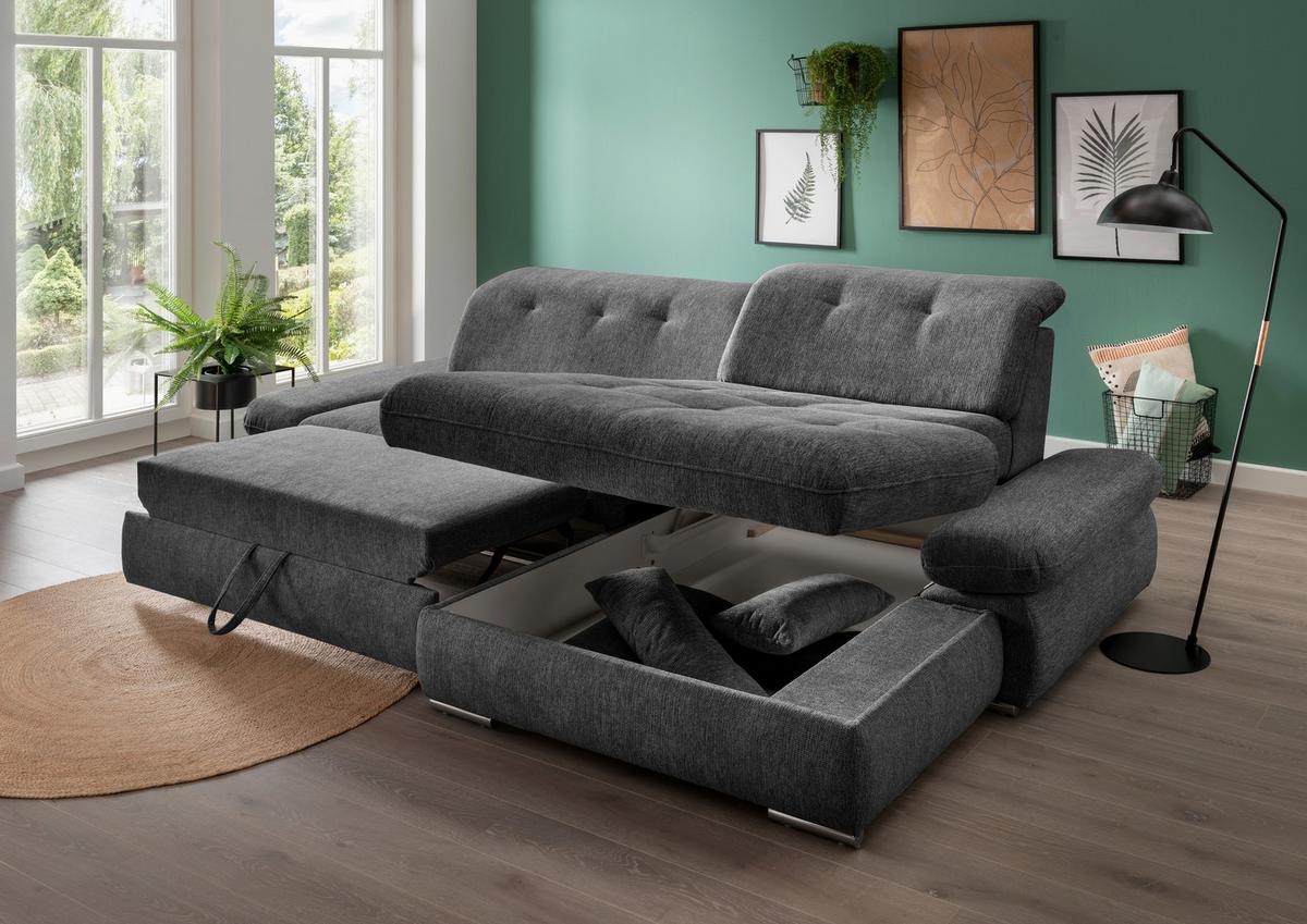 Ecksofa Dalida Anthrazit S: 300x196 cm - Chromfarben/Anthrazit, Design, Textil (300/196cm) - Livetastic