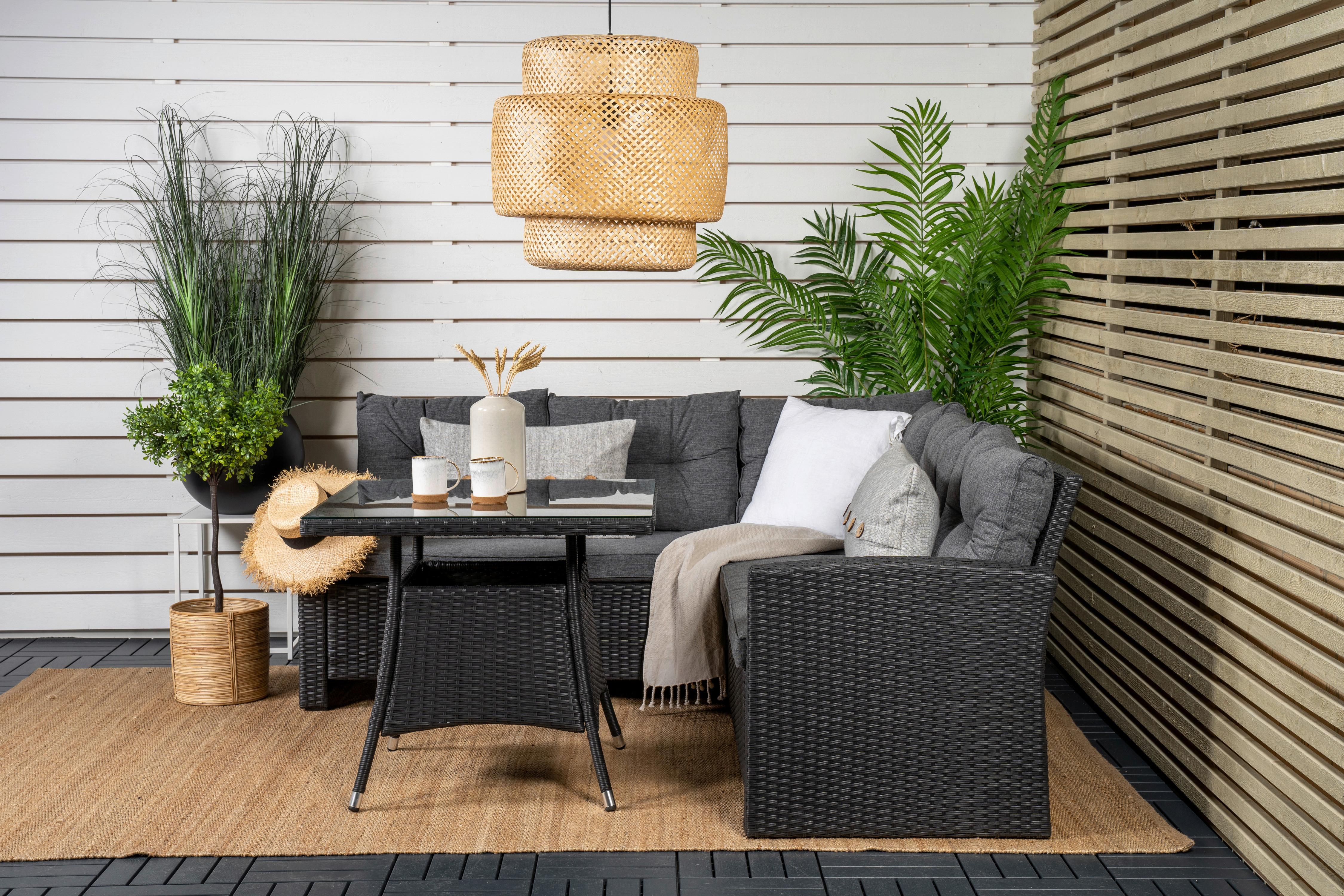 Loungegarnitur Watford - Schwarz/Grau, KONVENTIONELL, Glas/Kunststoff - Gardenson