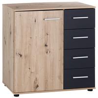 Komód Katrin 81/83 Cm - grafitszürke/tölgyfa színű, Konventionell, faalapú anyag (81/83/41cm)