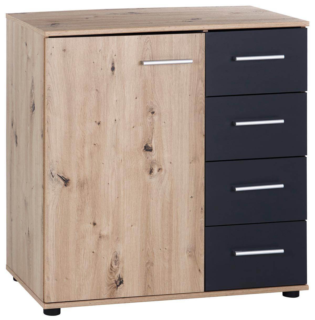 Komód Katrin 81/83 Cm - grafitszürke/tölgyfa színű, Konventionell, faalapú anyag (81/83/41cm)