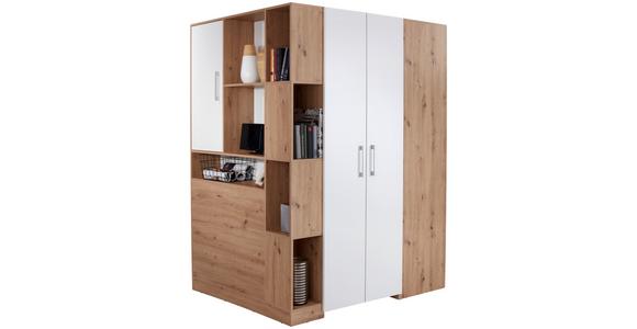 Eckschrank Begehbar mit Regal 120cm Box, Eiche Dekor/Weiß - Eichefarben/Weiß, MODERN, Holzwerkstoff (120/205/150cm) - Ondega