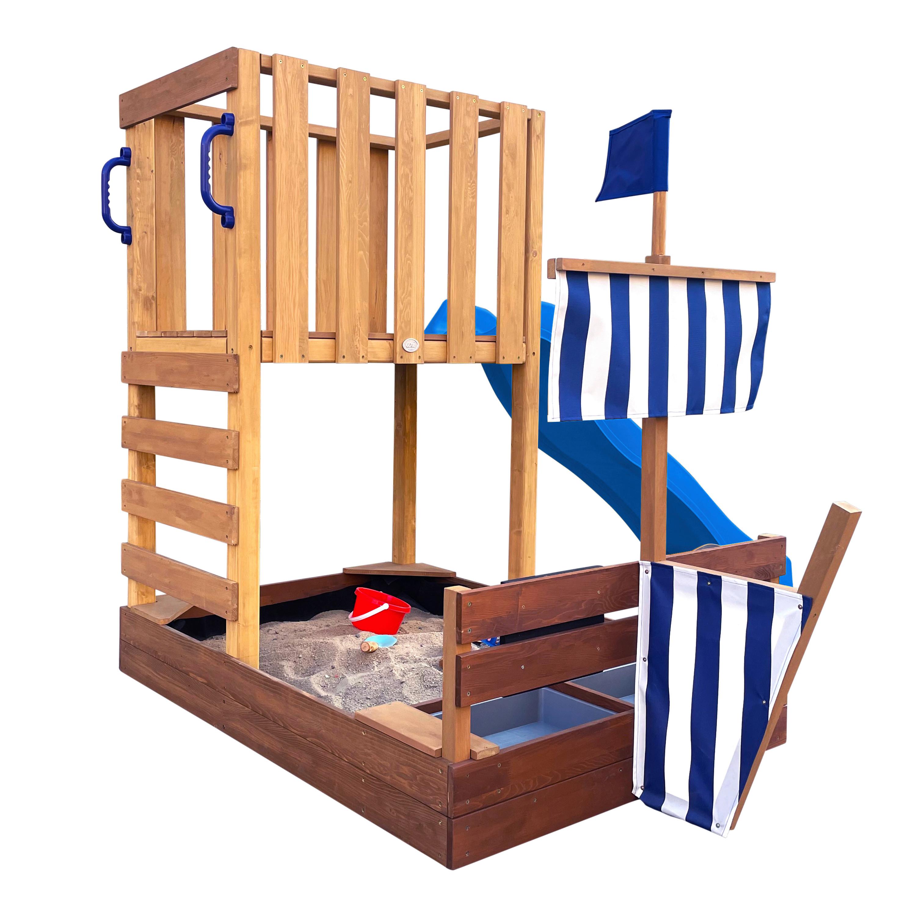 Spielturm Vicky Mit Rutsche Blau - Blau/Braun, Basics, Holz/Kunststoff (180,5/87/150cm) - Ambia Garden