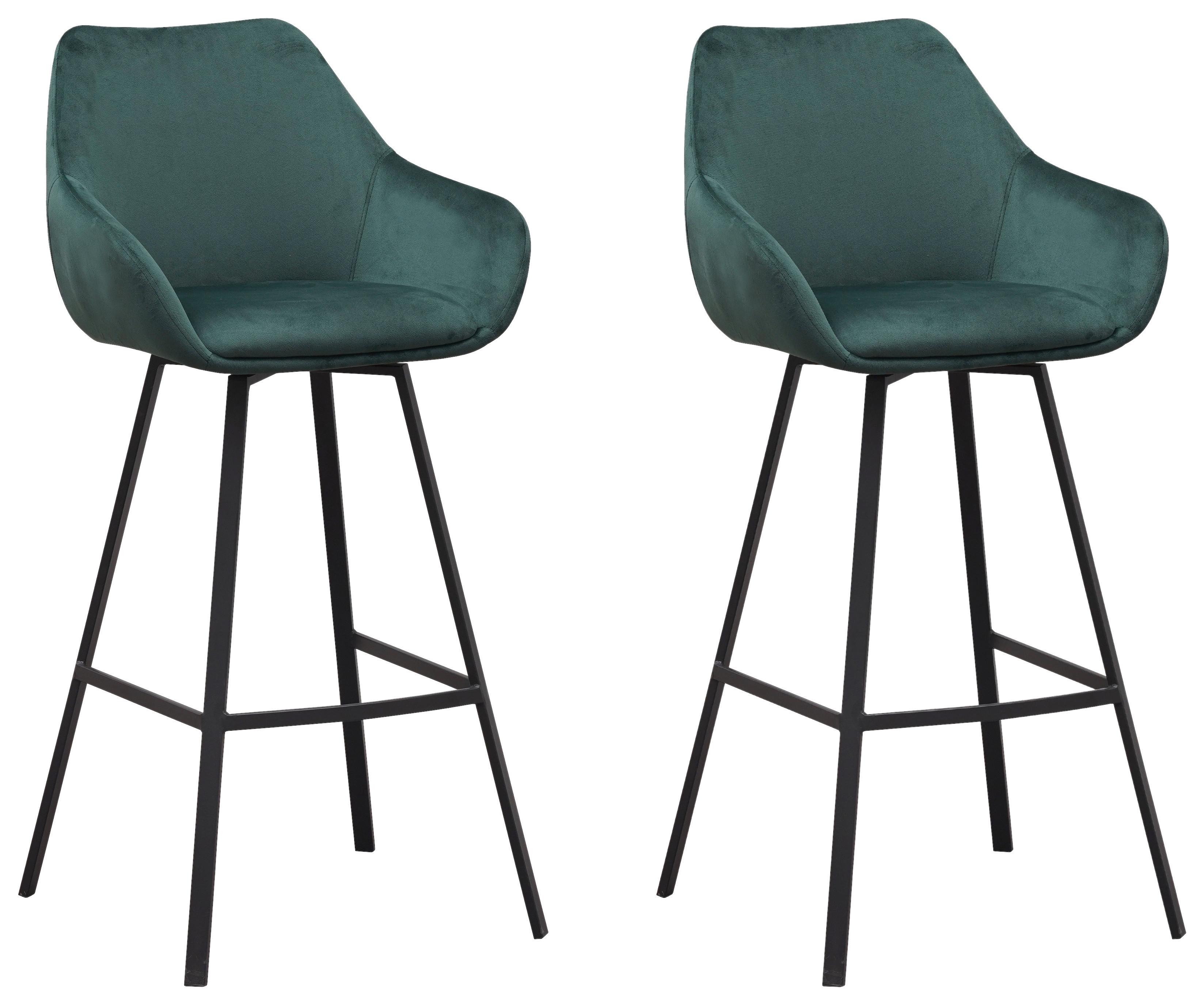 Barhocker-Set Casper - Dunkelgrün/Schwarz, Design, Textil (55/109/57cm) - MID.YOU