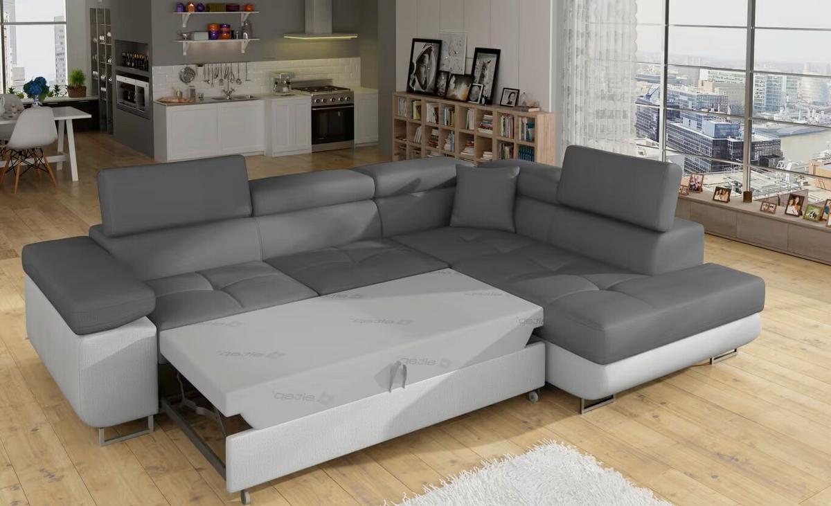 Ecksofa Anton Grau, Hellgrau S: 272x203 Cm - Chromfarben/Hellgrau, Design, Textil (272/203cm) - MID.YOU