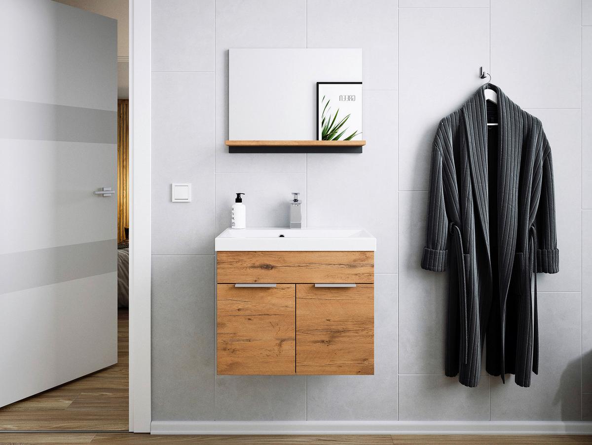 Waschtischkombi Slimline Eichefarben B: 59,5cm - Eichefarben/Graphitfarben, Basics, Holzwerkstoff/Stein (59,5cm) - MID.YOU