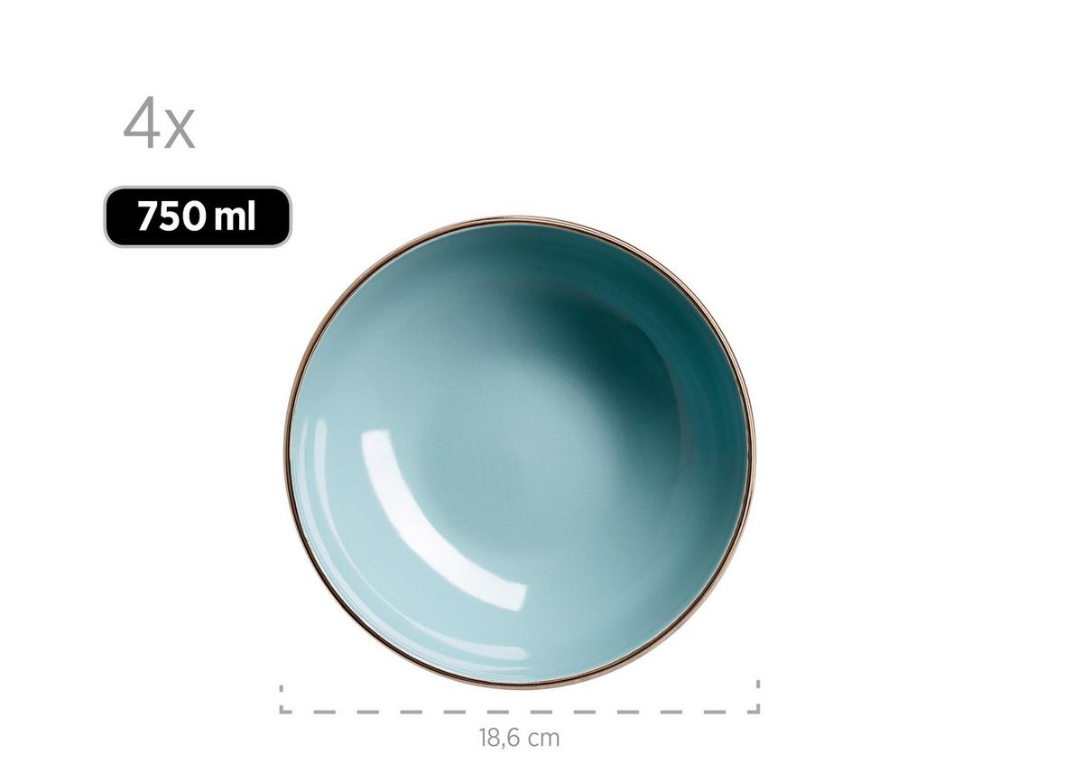 Kombiservice Metallic Rim 4 Personen Geschirr Set - Blau, Basics, Keramik (34/31,5/32cm) - Mäser