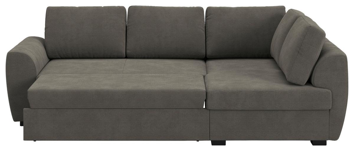 Ecksofa mit Bettfunktion Drift Cord anthrazit, B: 253cm - Anthrazit/Schwarz, Trend, Textil (253/154cm)