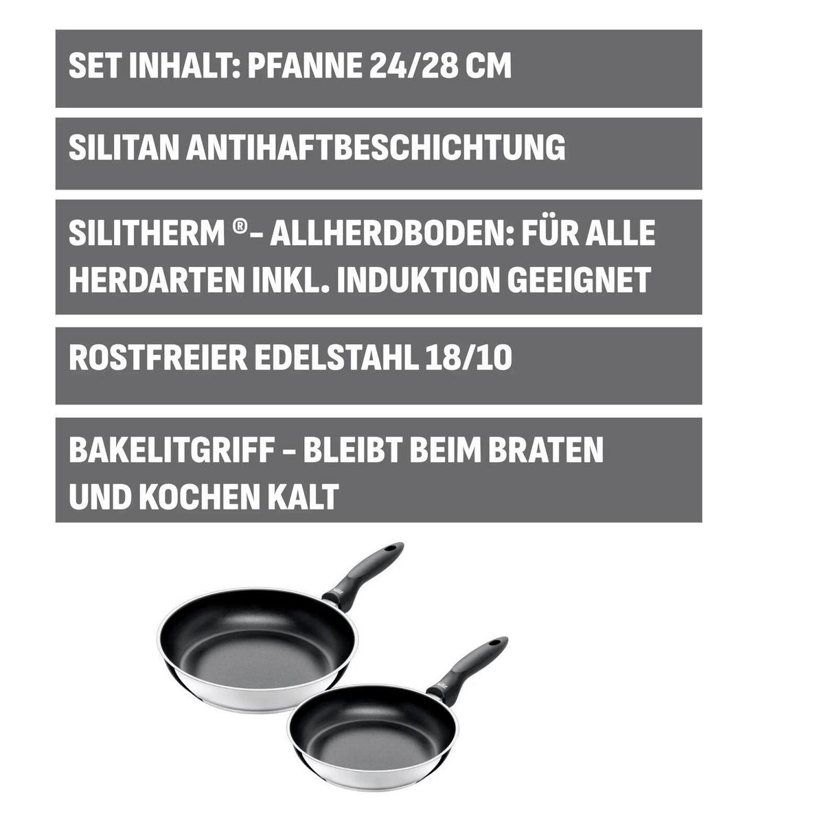Pfannenset 2--teilig. Set Metall, Edelstahlfarben - Edelstahlfarben/Schwarz, Basics, Metall