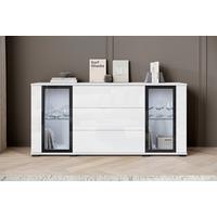 Kommode Caro Weiß B: 150 cm - Weiß Hochglanz/Schwarz, Design, Glas/Holzwerkstoff (150/69,7/39,5cm) - P & B